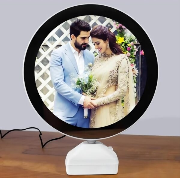 Trends Gift Store Magic Mirror Photo Frame with Light Photos Gift Personalized Frames for Valentine's Day Gifts, Anniversary, Birthday (Plastic, Tabletop, White, Pack of 1, Round, Framed) - Image 1