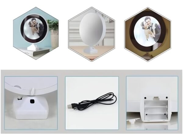 Trends Gift Store Magic Mirror Photo Frame with Light Photos Gift Personalized Frames for Valentine's Day Gifts, Anniversary, Birthday (Plastic, Tabletop, White, Pack of 1, Round, Framed) - Image 3