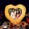 Imported Photo Personalized Heart Shape Fur LED/Light Photo Cushion/Pillow With Polyester Filler (Standard, White, 16X16 Inch)