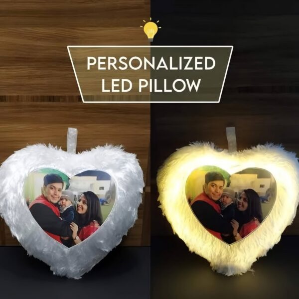 Imported Photo Personalized Heart Shape Fur LED/Light Photo Cushion/Pillow With Polyester Filler (Standard, White, 16X16 Inch) - Image 2