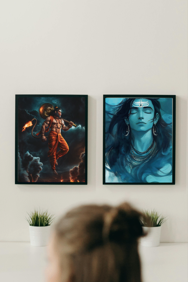 Majestic Indian God Hanuman & Mahadev Canvas Print | Spiritual Wall Art Canvas Prints for Decoration - Image 1